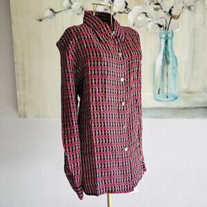 K.C. Studio Silk Blouse Size 14 Geometric Print NWT Vintage Style Shoulder Pads
